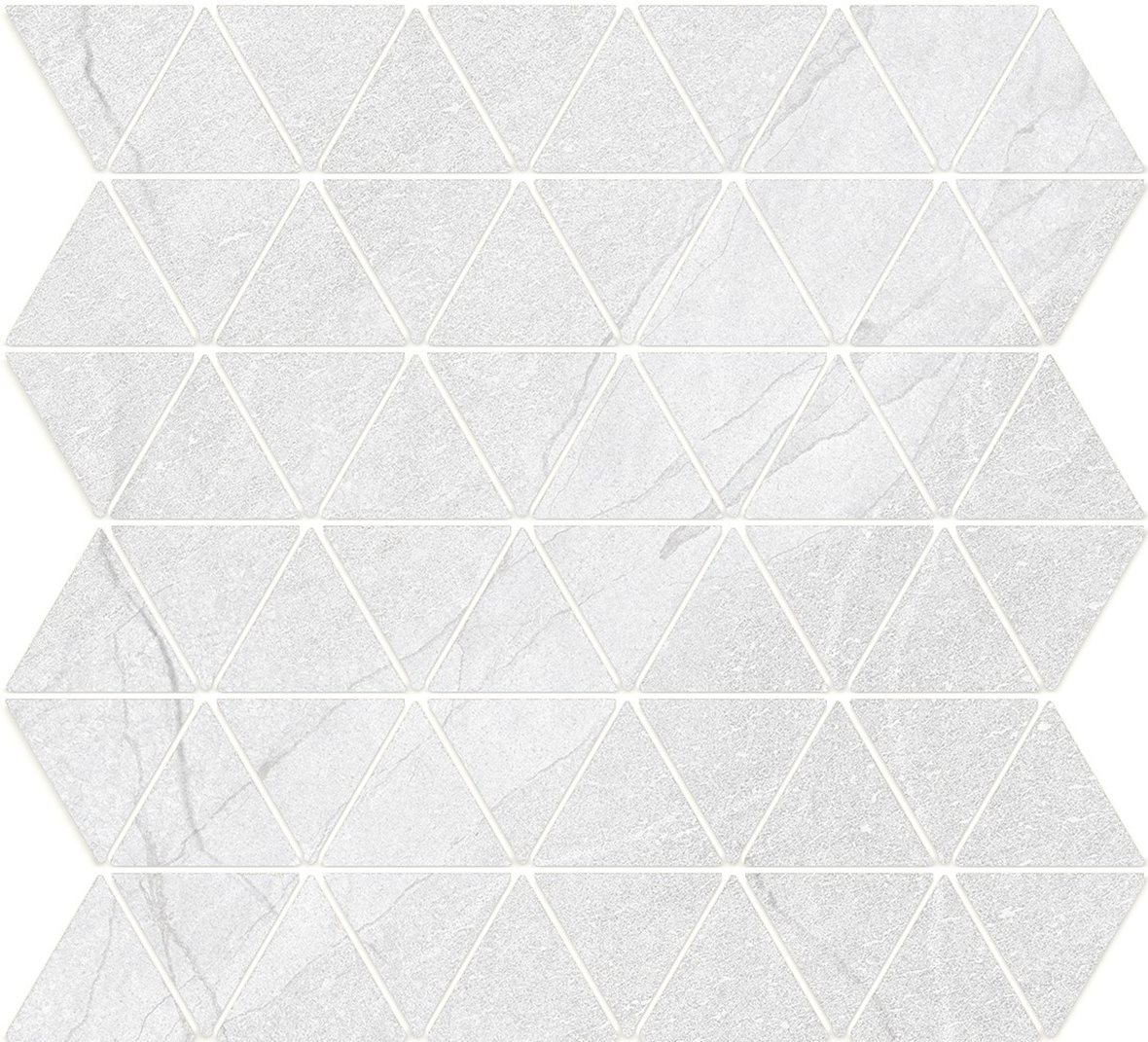 Pukkila Canyon Triangle lasitettu porcelanato mosaiikki lattialaatta 01 chalk laineileva matta vaalea valkoinen kivi