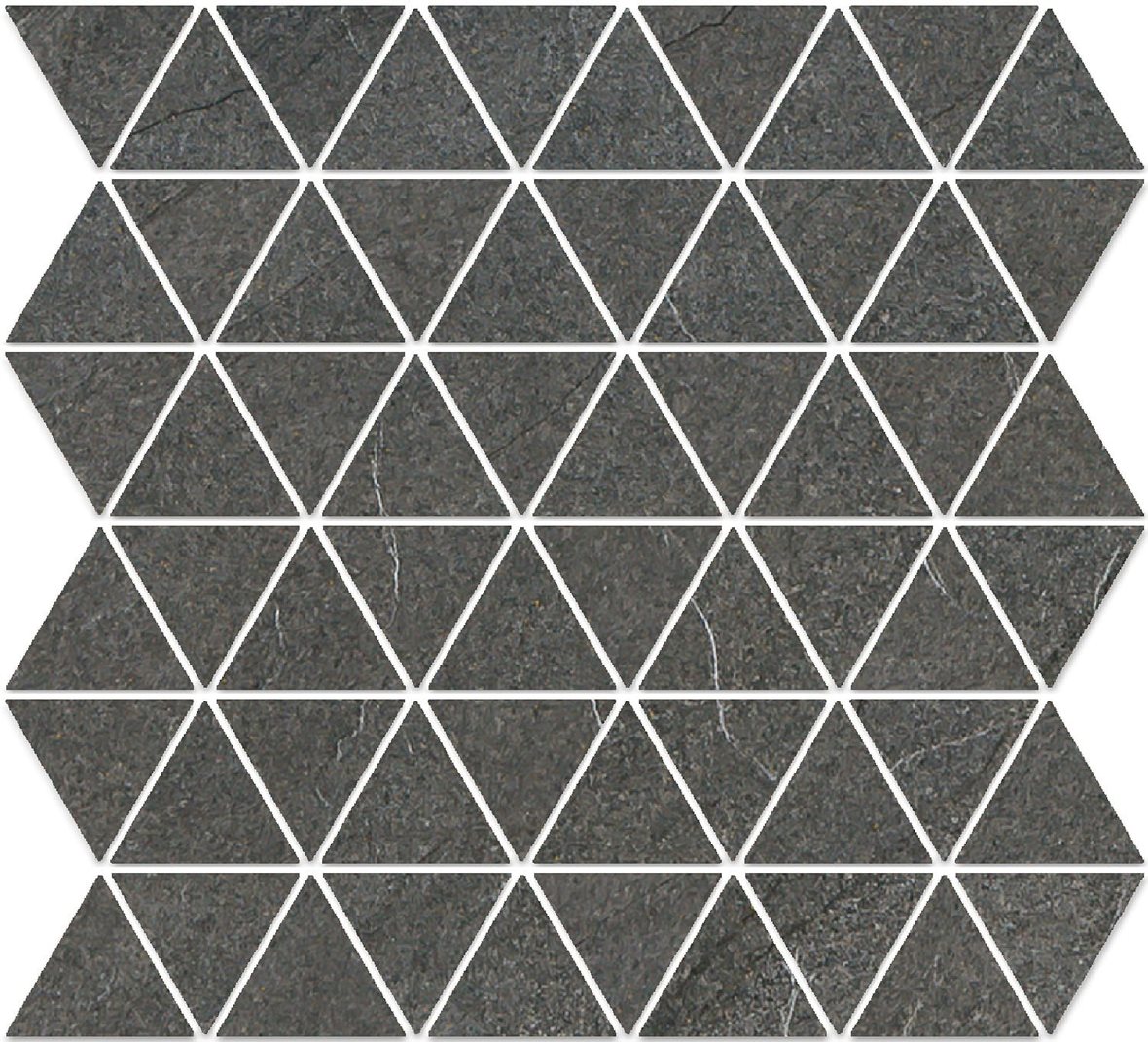 Pukkila Canyon Triangle lasitettu porcelanato mosaiikki lattialaatta 06 vulcano laineileva matta tumma harmaa kivi