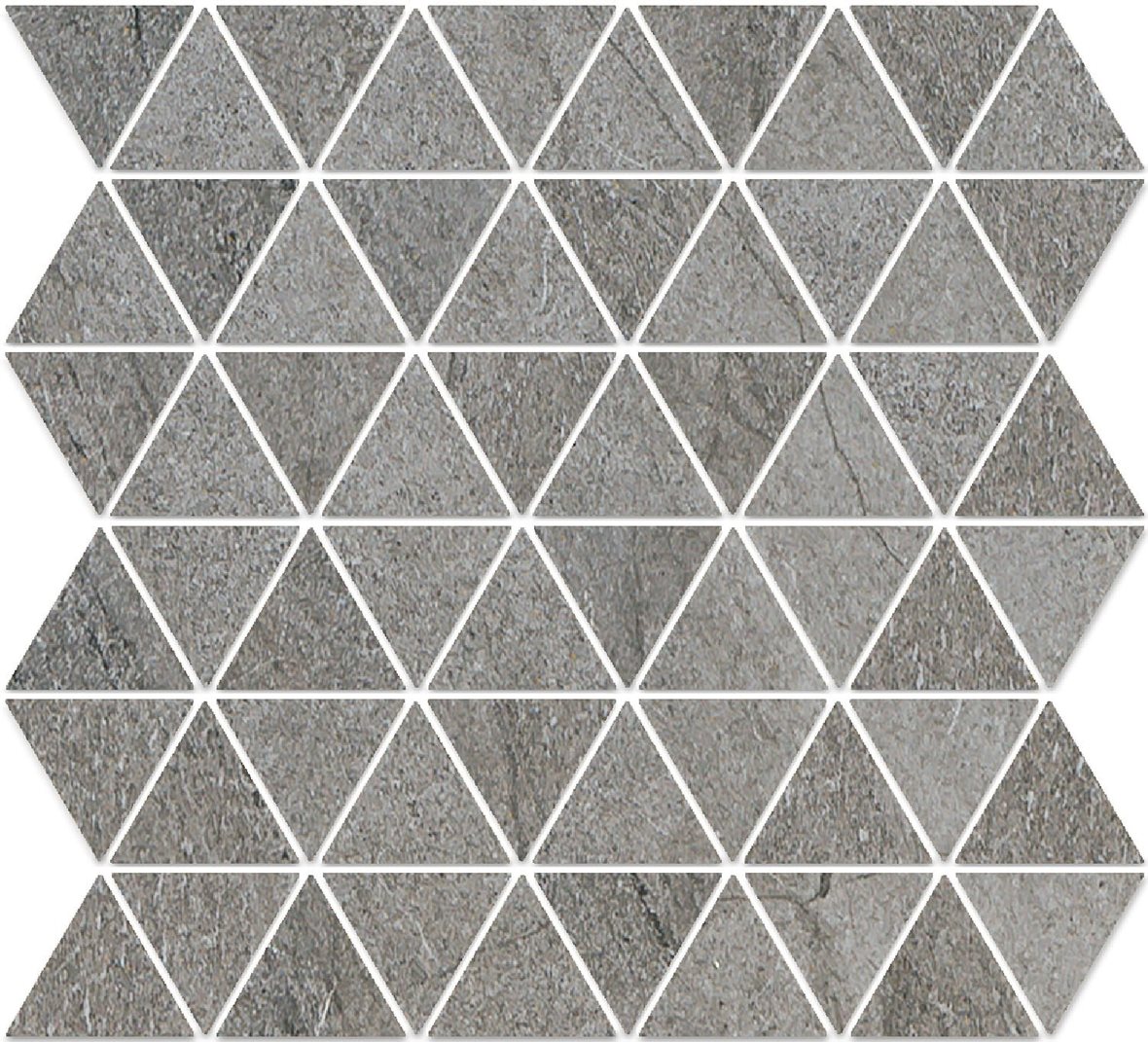 Pukkila Canyon Triangle lasitettu porcelanato mosaiikki lattialaatta 05 greige laineileva matta tumma harmaa kivi