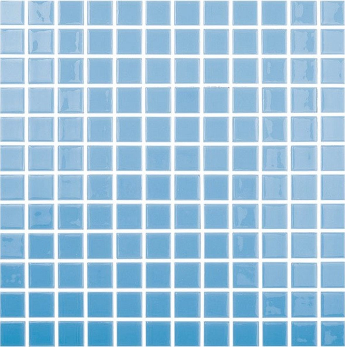 LPC Colors Liso lasilaatta mosaiikki seinälaatta 2,5x2,5 Turquesa 102 tasapintainen kiiltävä PUR-arkki 31,5x31,5 vaalea turkoosi