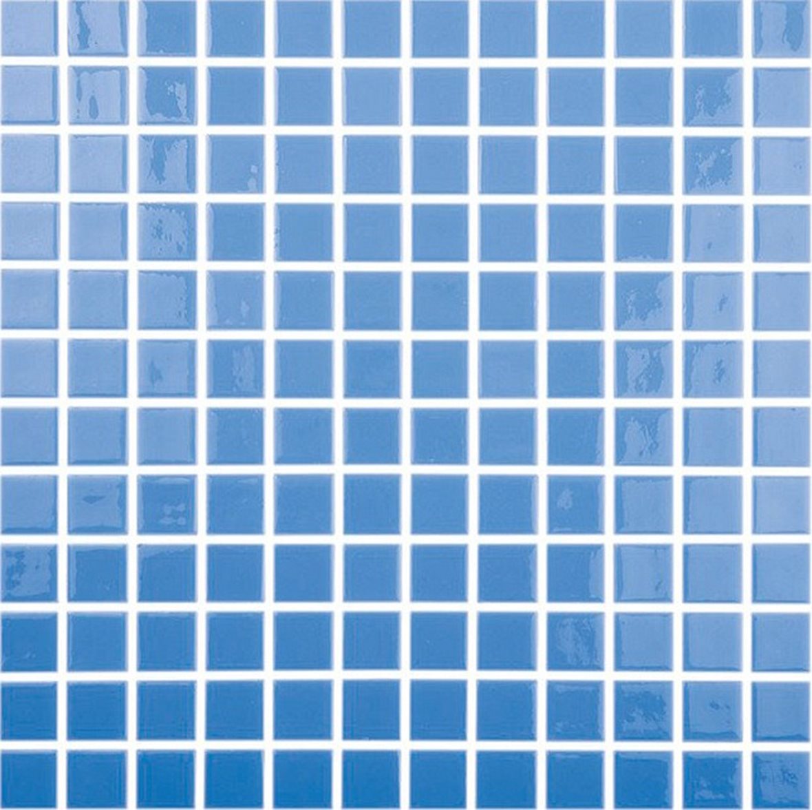 LPC Colors Liso lasilaatta mosaiikki seinälaatta 2,5x2,5 Celeste 106 tasapintainen kiiltävä PUR-arkki 31,5x31,5 keskitumma sininen