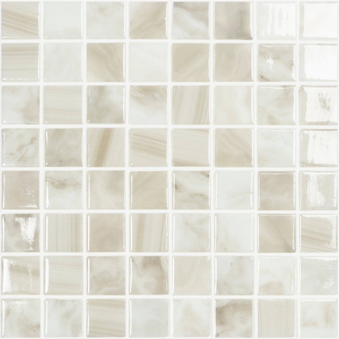 LPC Nature lasilaatta mosaiikki seinälaatta 3,8x3,8 Sea Salt 5601 tasapintainen kiiltävä PUR-arkki 31,5x31,5 vaalea beige