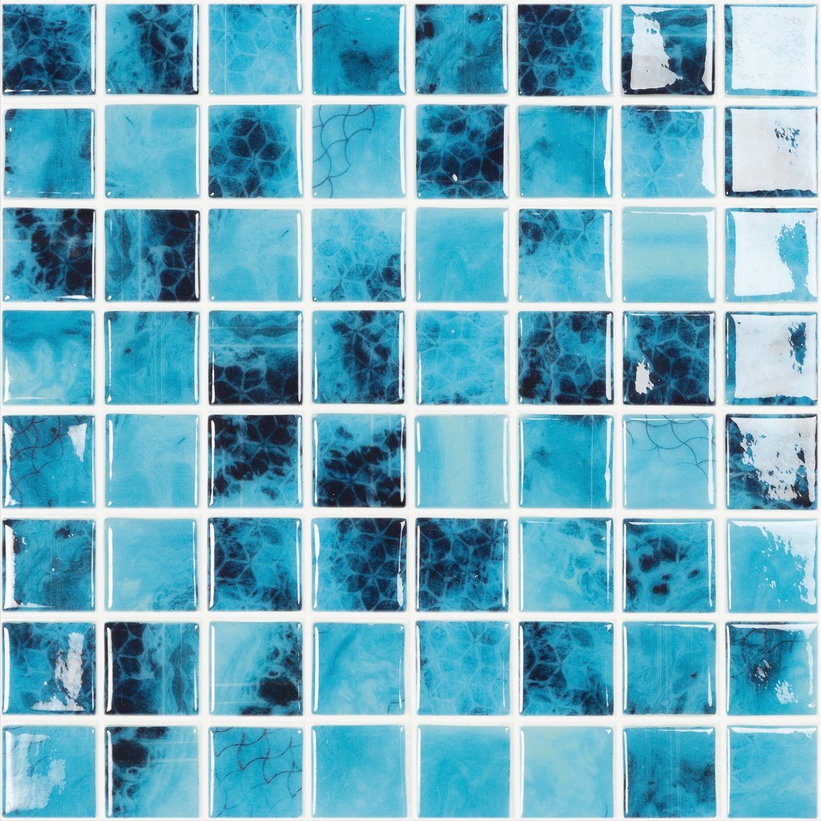 LPC Nature lasilaatta mosaiikki seinälaatta 3,8x3,8 Olympic 5605 tasapintainen kiiltävä PUR-arkki 31,5x31,5 vaalea sininen