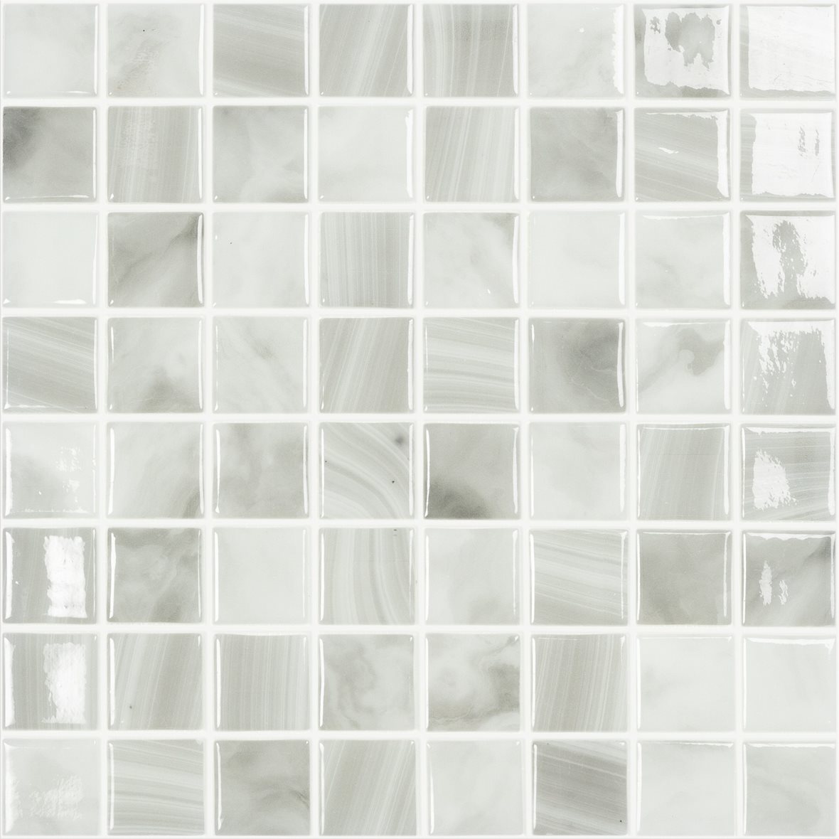 LPC Nature lasilaatta mosaiikki seinälaatta 3,8x3,8 Pearl River 5600 tasapintainen kiiltävä PUR-arkki 31,5x31,5 vaalea harmaa