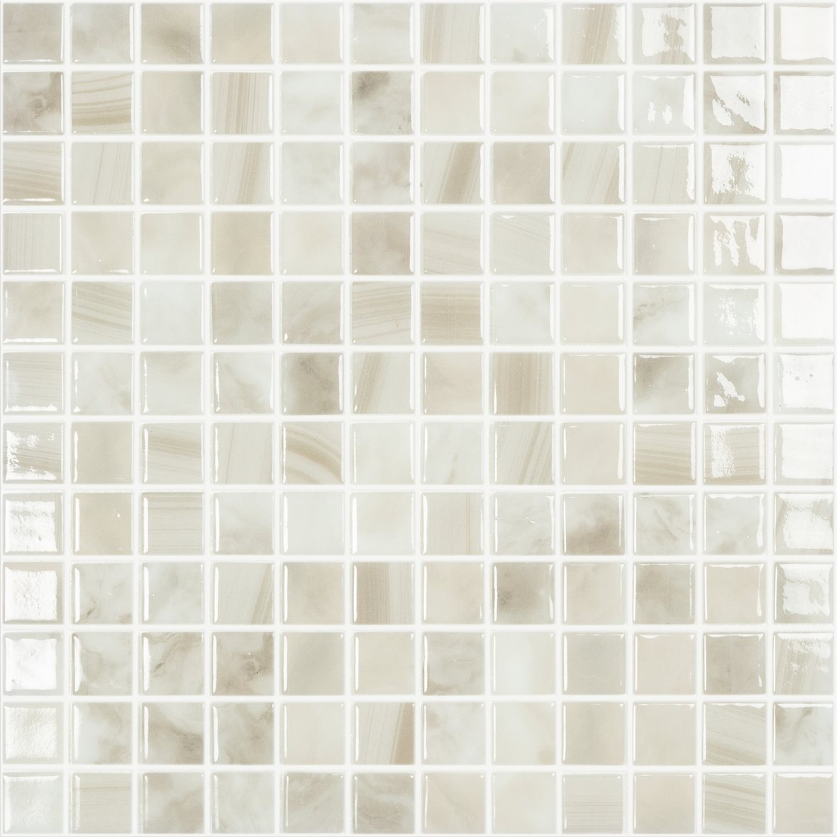 LPC Nature lasilaatta mosaiikki seinälaatta 2,5x2,5 Sea Salt 5601 tasapintainen kiiltävä PUR-arkki 31,5x31,5 vaalea beige