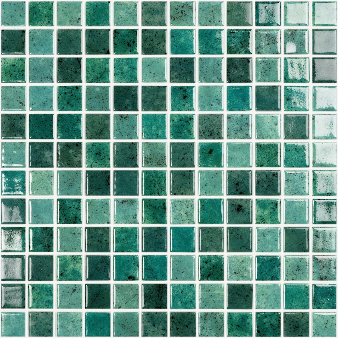 LPC Nature lasilaatta mosaiikki seinälaatta 2,5x2,5 Bali 5608 tasapintainen kiiltävä PUR-arkki 31,5x31,5 keskitumma vihreä