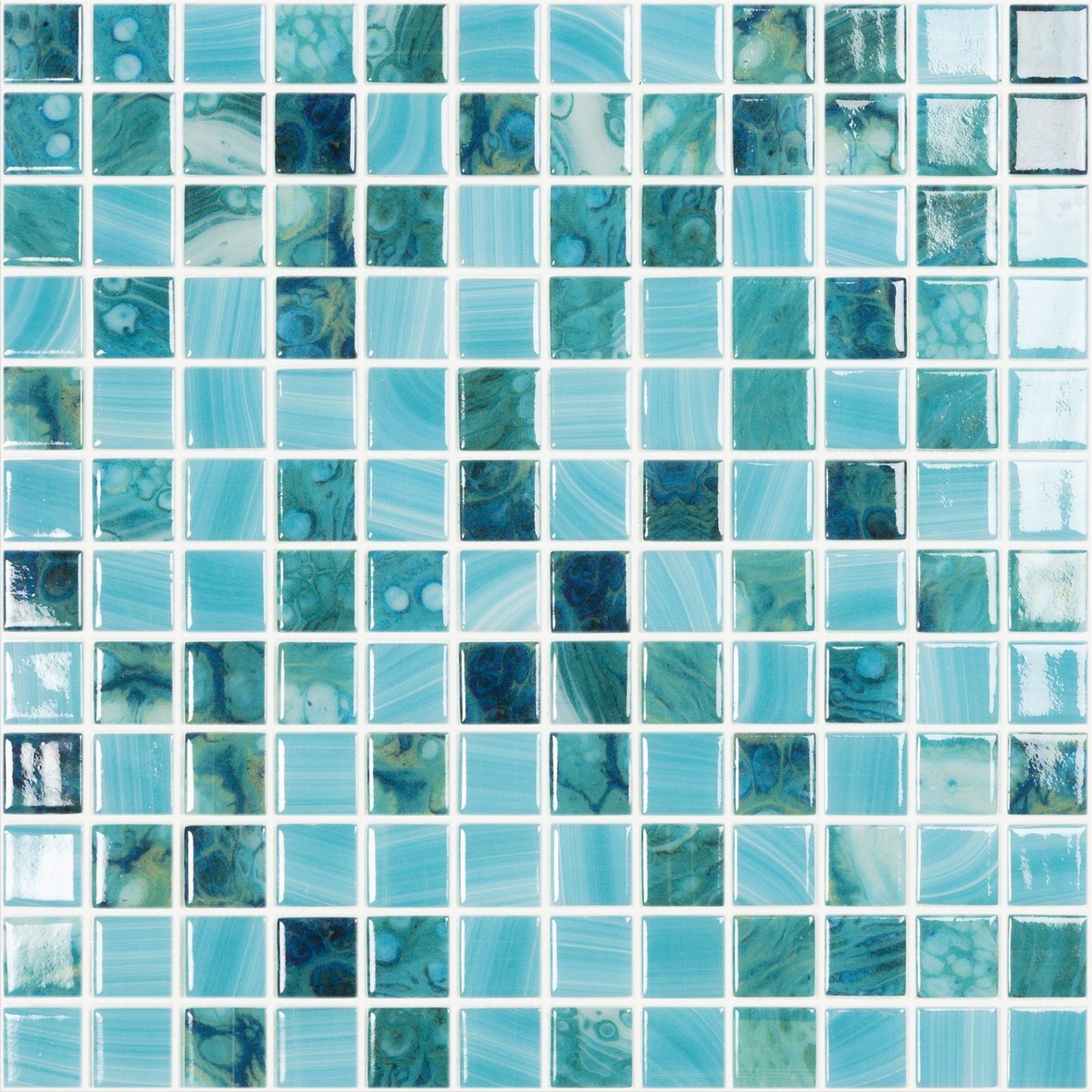 LPC Nature lasilaatta mosaiikki seinälaatta 2,5x2,5 Sky 5607 tasapintainen kiiltävä PUR-arkki 31,5x31,5 keskitumma sininen