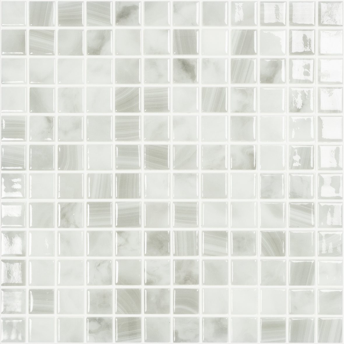 LPC Nature lasilaatta mosaiikki seinälaatta 2,5x2,5 Pearl River 5600 tasapintainen kiiltävä PUR-arkki 31,5x31,5 vaalea harmaa