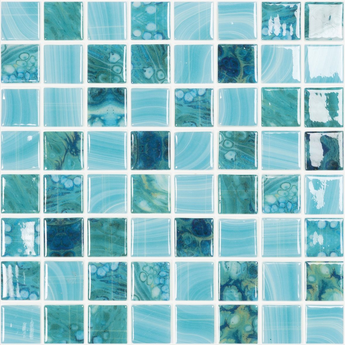 LPC Nature lasilaatta mosaiikki seinälaatta 3,8x3,8 Sky 5607 tasapintainen kiiltävä PUR-arkki 31,5x31,5 keskitumma sininen