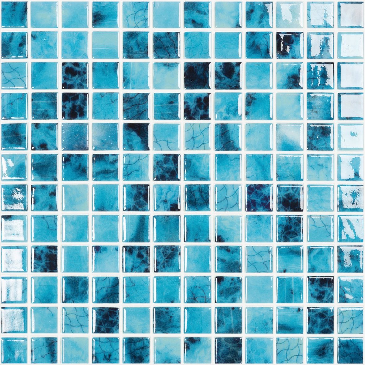 LPC Nature lasilaatta mosaiikki seinälaatta 2,5x2,5 Olympic 5605 tasapintainen kiiltävä PUR-arkki 31,5x31,5 vaalea sininen