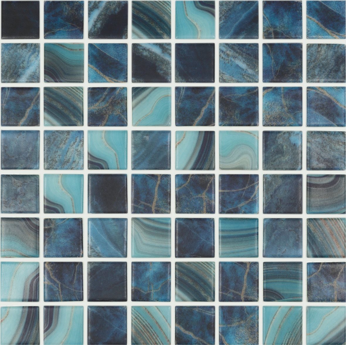 LPC Nature lasilaatta mosaiikki seinälaatta lattialaatta 3,8x3,8 Royal 5704 tasapintainen matta PUR-arkki 31,5x31,5 keskitumma sininen
