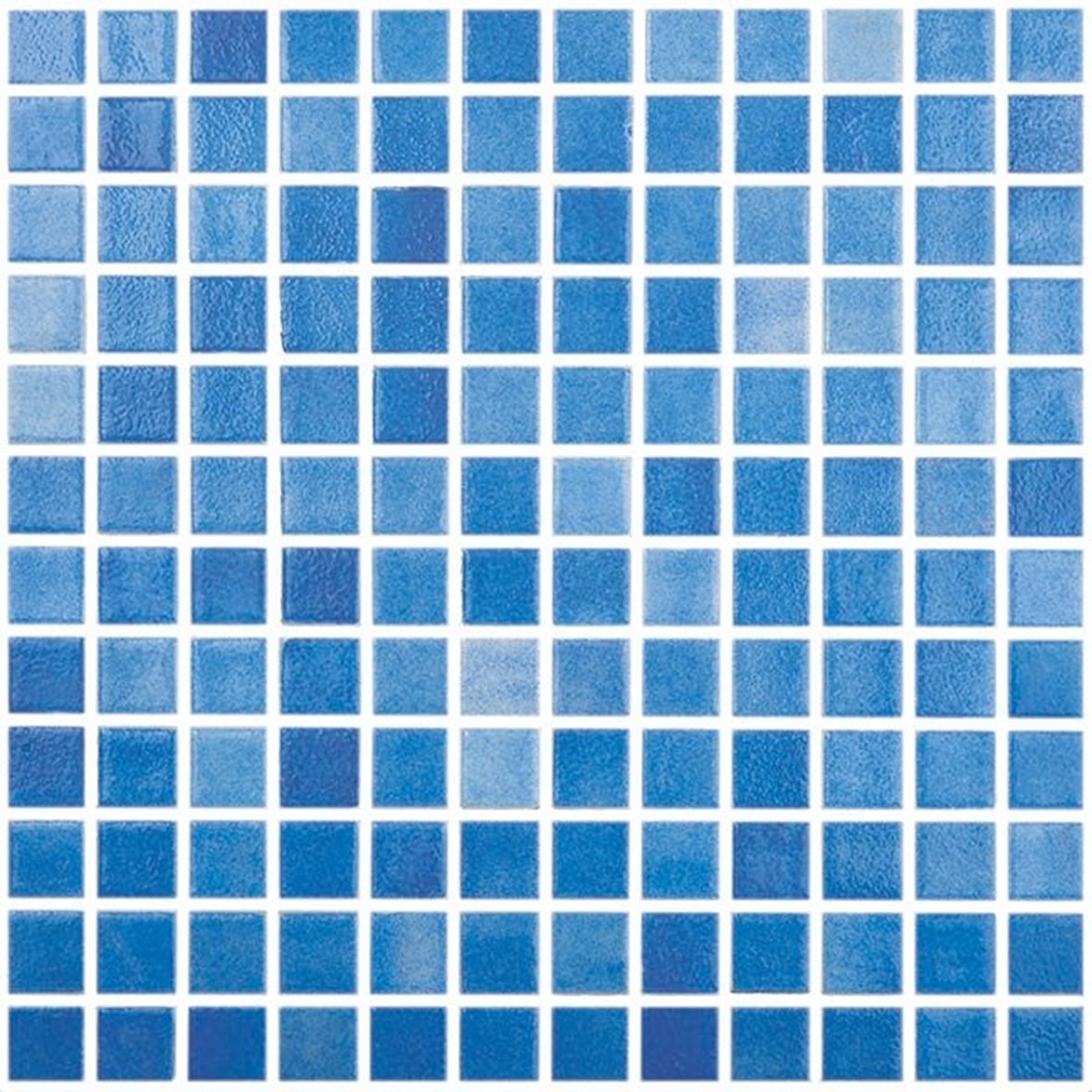 LPC Colors Niebla lasilaatta mosaiikki seinälaatta 2,5x2,5 Celeste 110 tasapintainen kiiltävä PUR-arkki 31,5x31,5 keskitumma sininen
