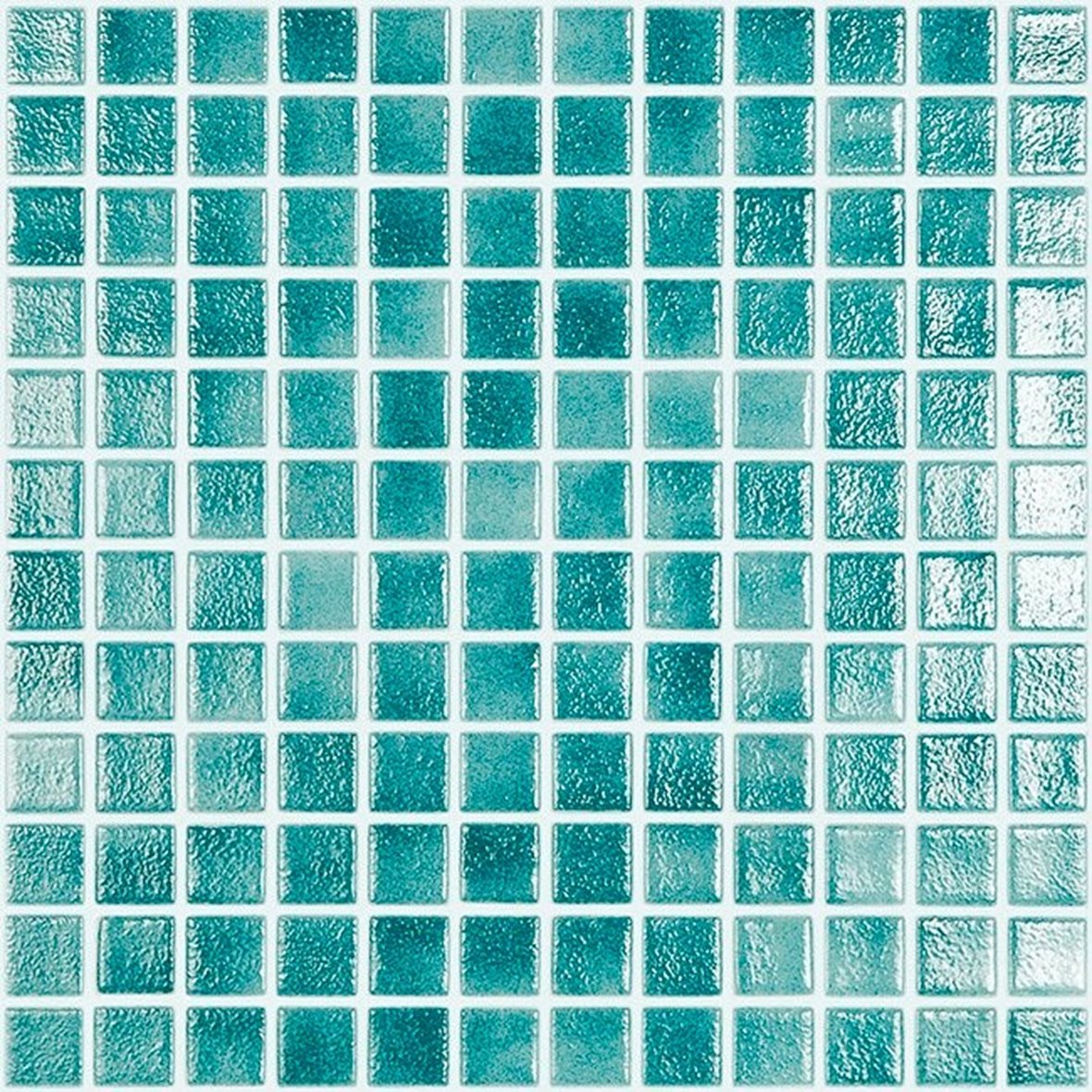 LPC Colors Niebla lasilaatta mosaiikki lattialaatta 2,5x2,5 Turquesa 516 karhennettu matta PUR-arkki 31,5x31,5 keskitumma turkoosi