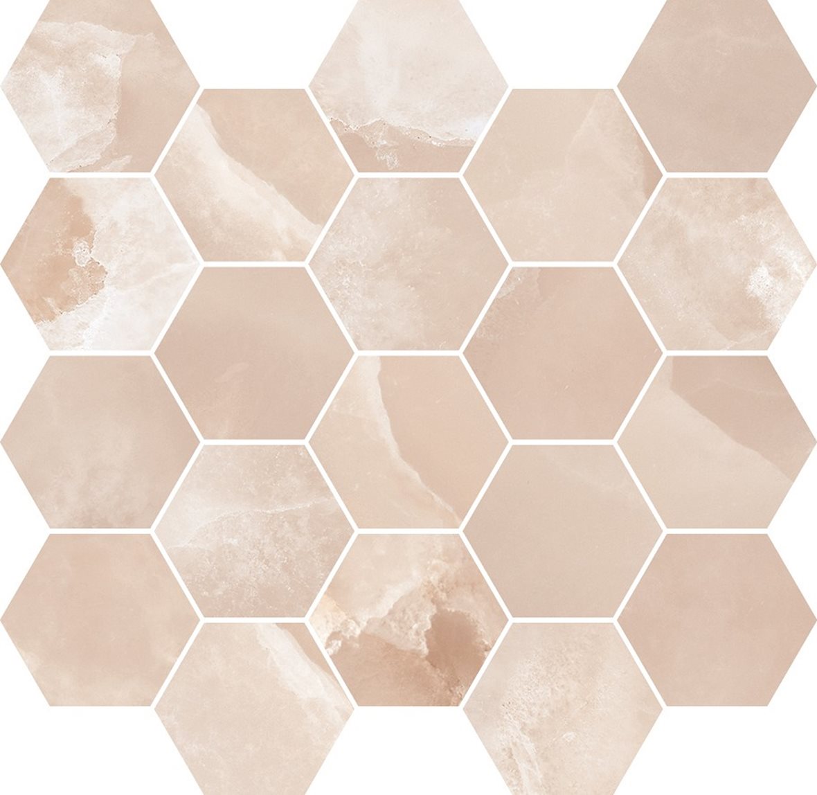 LPC Onice Esagona lasitettu porcelanato mosaiikki seinälaatta lattialaatta 6,57x7,59 05L Coral tasapintainen kiillotettu 8-kulmainen 29,2x26,9 keskitu