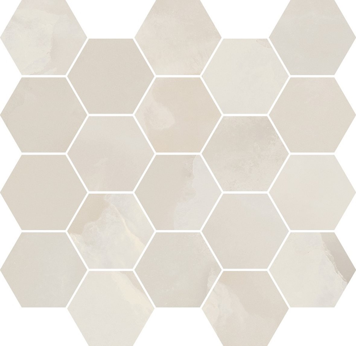 LPC Onice Esagona lasitettu porcelanato mosaiikki seinälaatta lattialaatta 6,57x7,59 01L Crystal tasapintainen kiillotettu 8-kulmainen 29,2x26,9 vaale