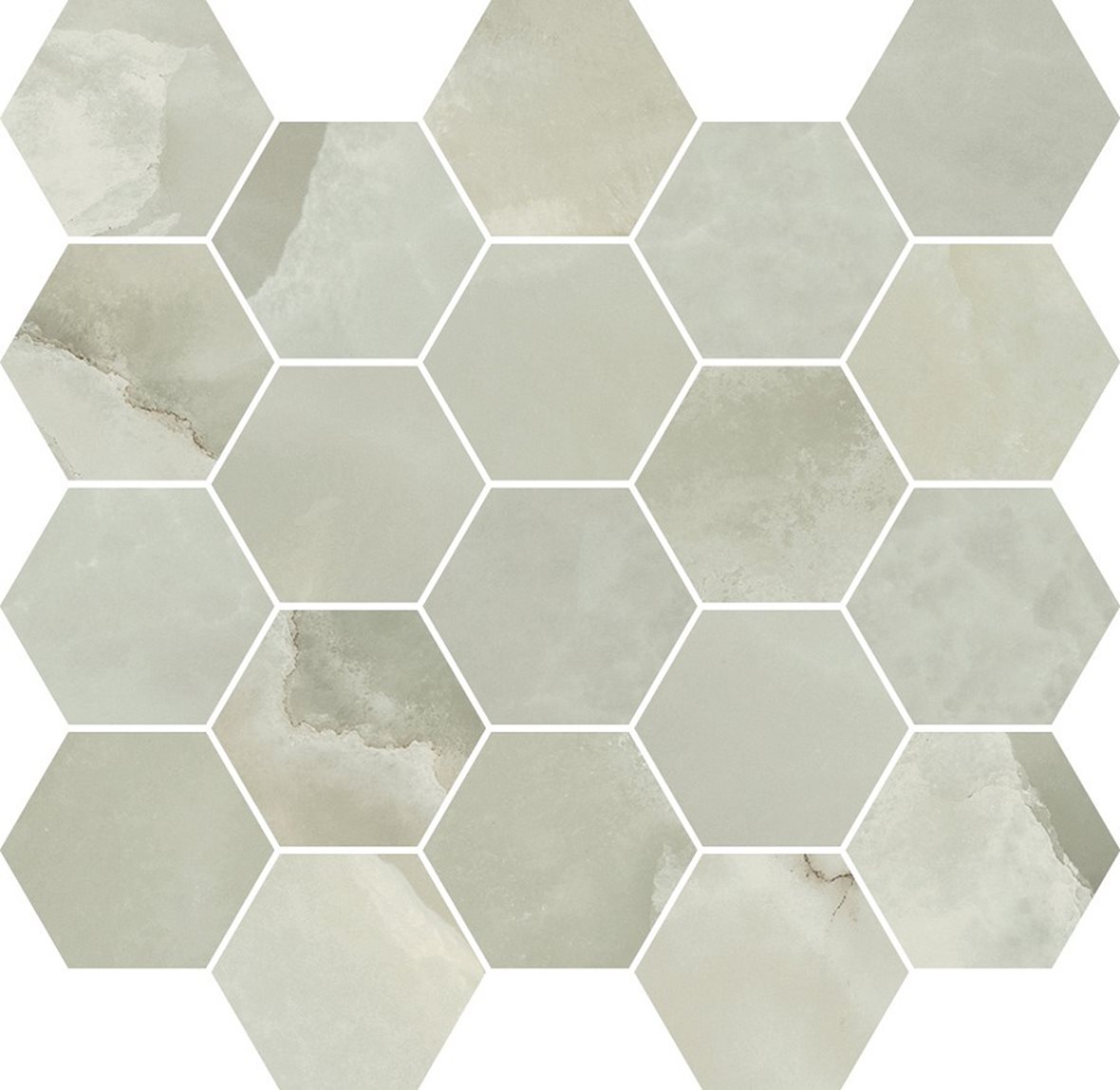 LPC Onice Esagona lasitettu porcelanato mosaiikki seinälaatta lattialaatta 6,57x7,59 07L Verde tasapintainen kiillotettu 8-kulmainen 29,2x26,9 keskitu