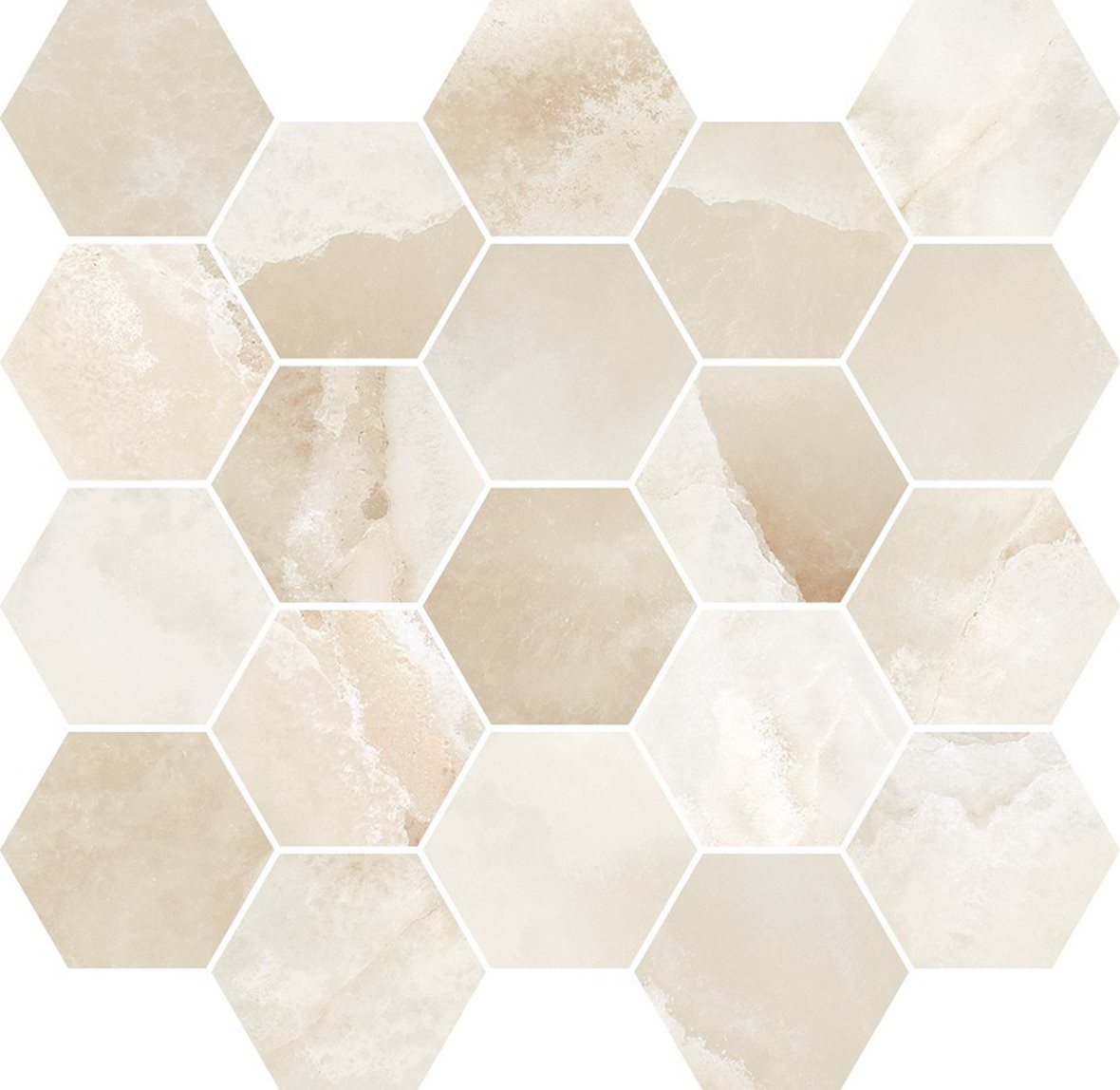 LPC Onice Esagona lasitettu porcelanato mosaiikki seinälaatta lattialaatta 6,57x7,59 02H Champagne tasapintainen puleerattu 8-kulmainen 29,2x26,9 vaal