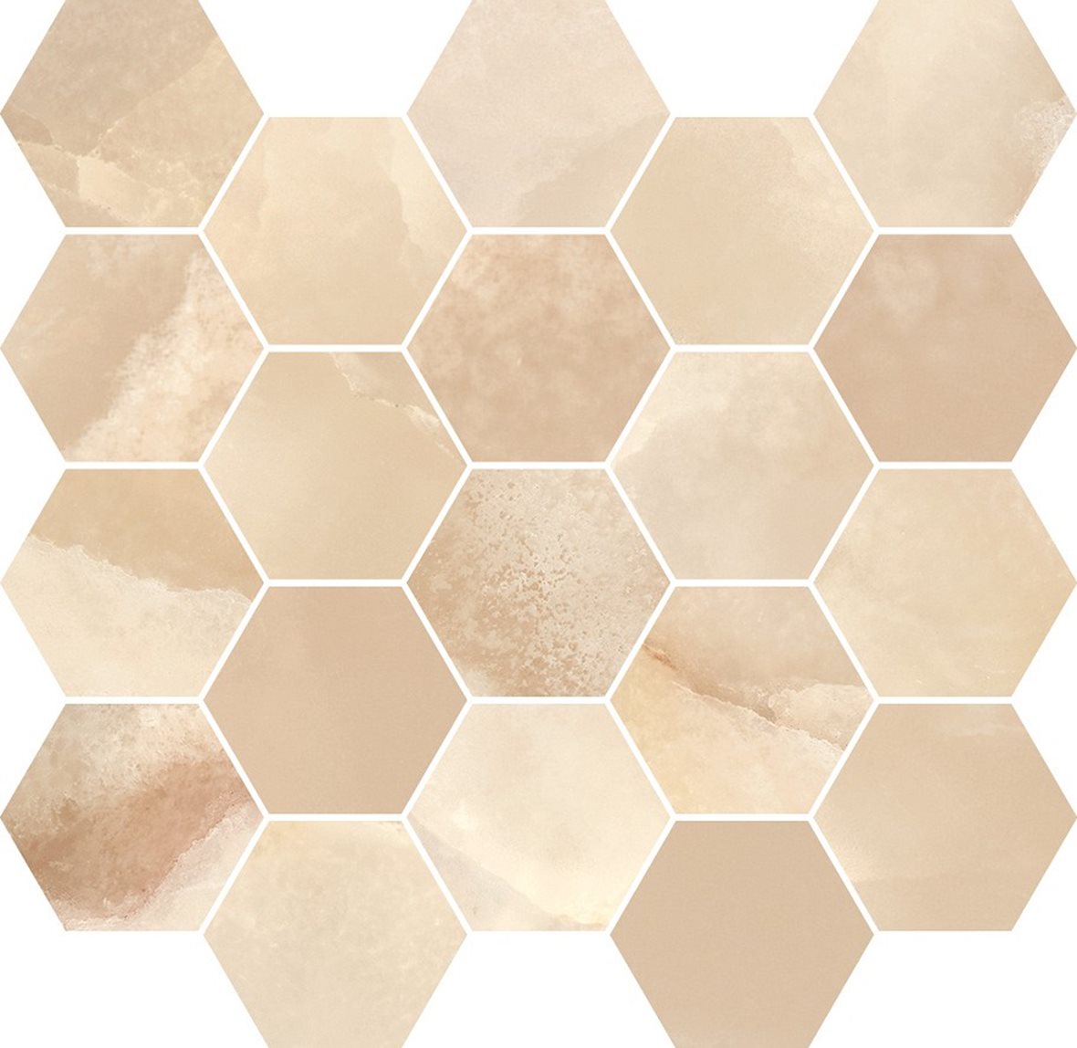 LPC Onice Esagona lasitettu porcelanato mosaiikki seinälaatta lattialaatta 6,57x7,59 04H Gold tasapintainen puleerattu 8-kulmainen 29,2x26,9 keskitumm