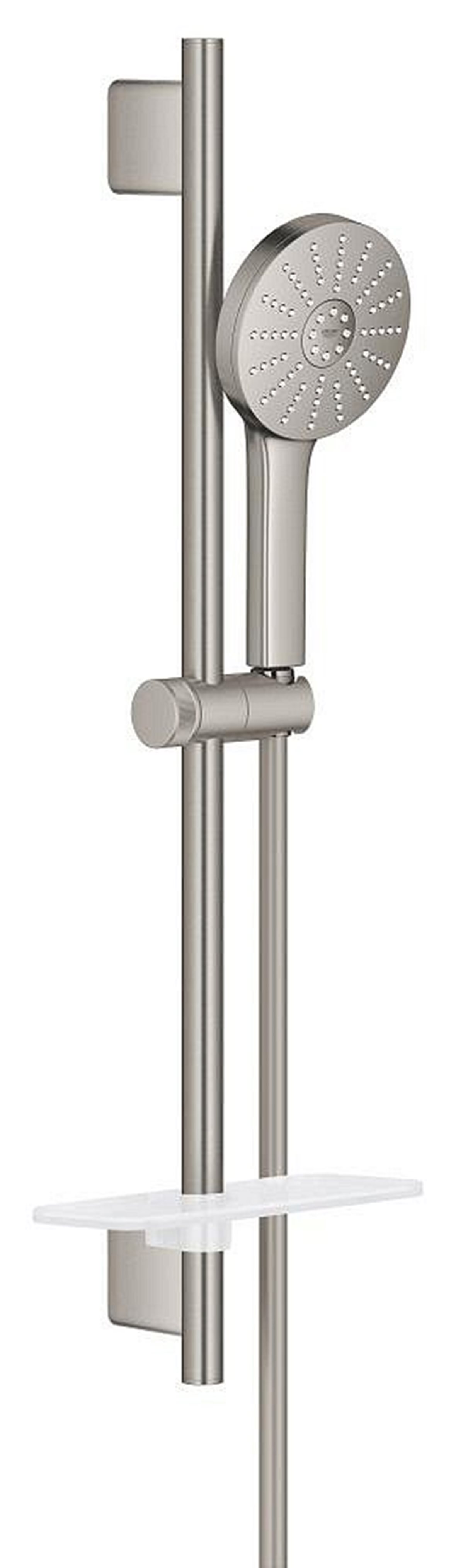 GROHE Euphoria AquaBooster 120 suihkusetti 3 suihkumuotoa 60 cm saippuatelineellä supersteel 5,2 l/min