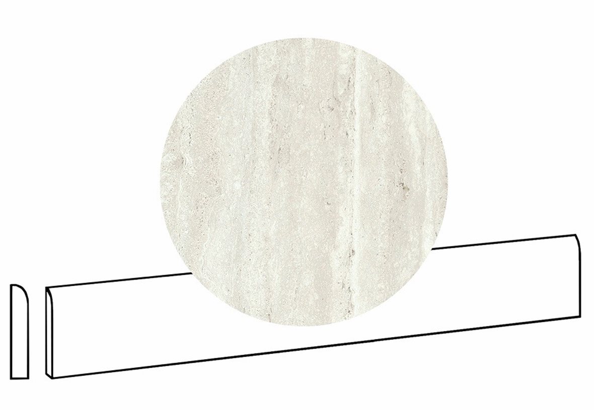 LPC Tibur lasittamaton jalkalista pyöristetty pitkä sivu 7,2x80 01 helmi vein tasapintainen silotettu matta beige travertino