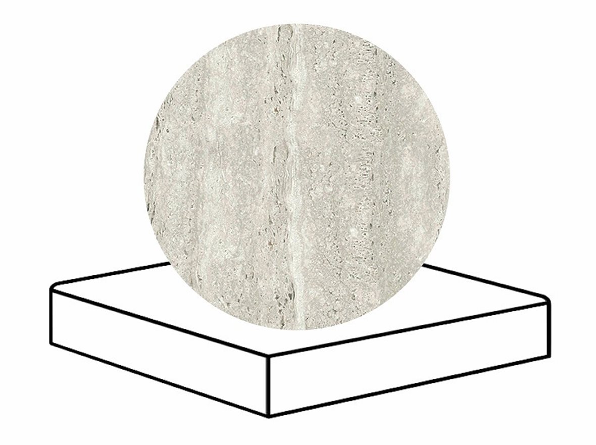 LPC Tibur lasittamaton porraslaatta reunalla kulmapala 33x33 03 usva vein tasapintainen silotettu matta harmaa travertino