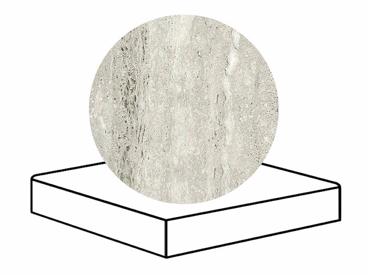 LPC Tibur lasittamaton porraslaatta reunalla kulmapala 33x33 03 usva vein tasapintainen matta harmaa travertino