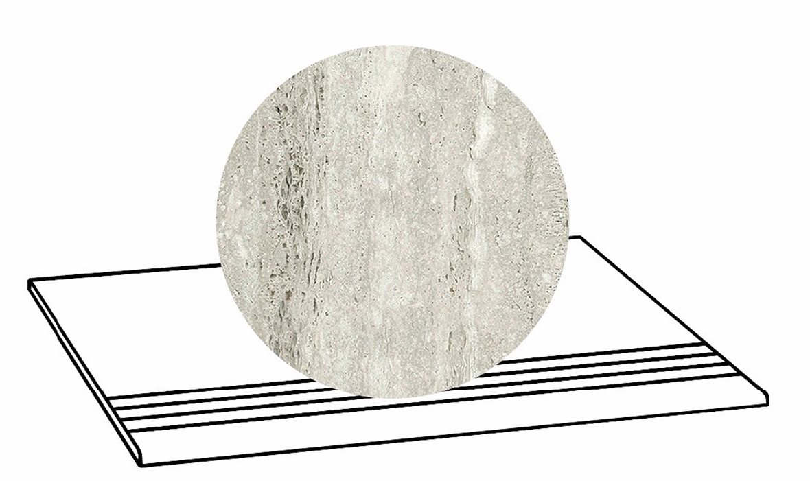 LPC Tibur lasittamaton porraslaatta liukuesteuralla 30x60 03 usva vein tasapintainen matta harmaa travertino