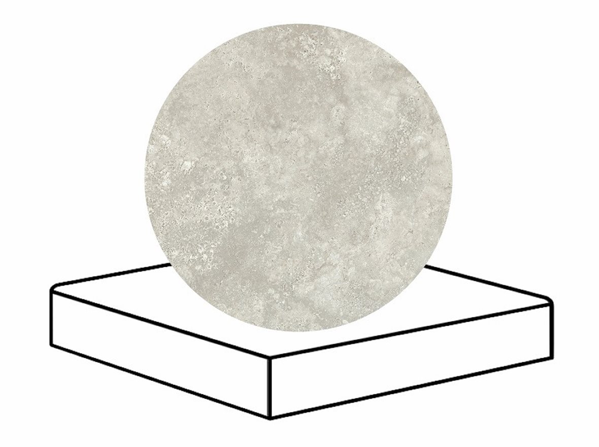 LPC Tibur lasittamaton porraslaatta reunalla kulmapala 33x33 03 usva cross tasapintainen matta harmaa travertino