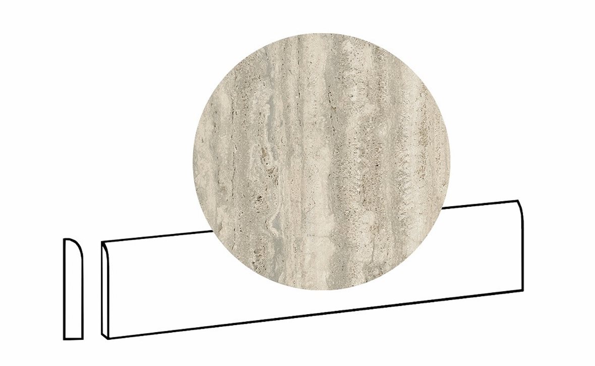 LPC Tibur lasittamaton jalkalista pyöristetty pitkä sivu 7,2x60 02 hiekka vein tasapintainen matta beige travertino