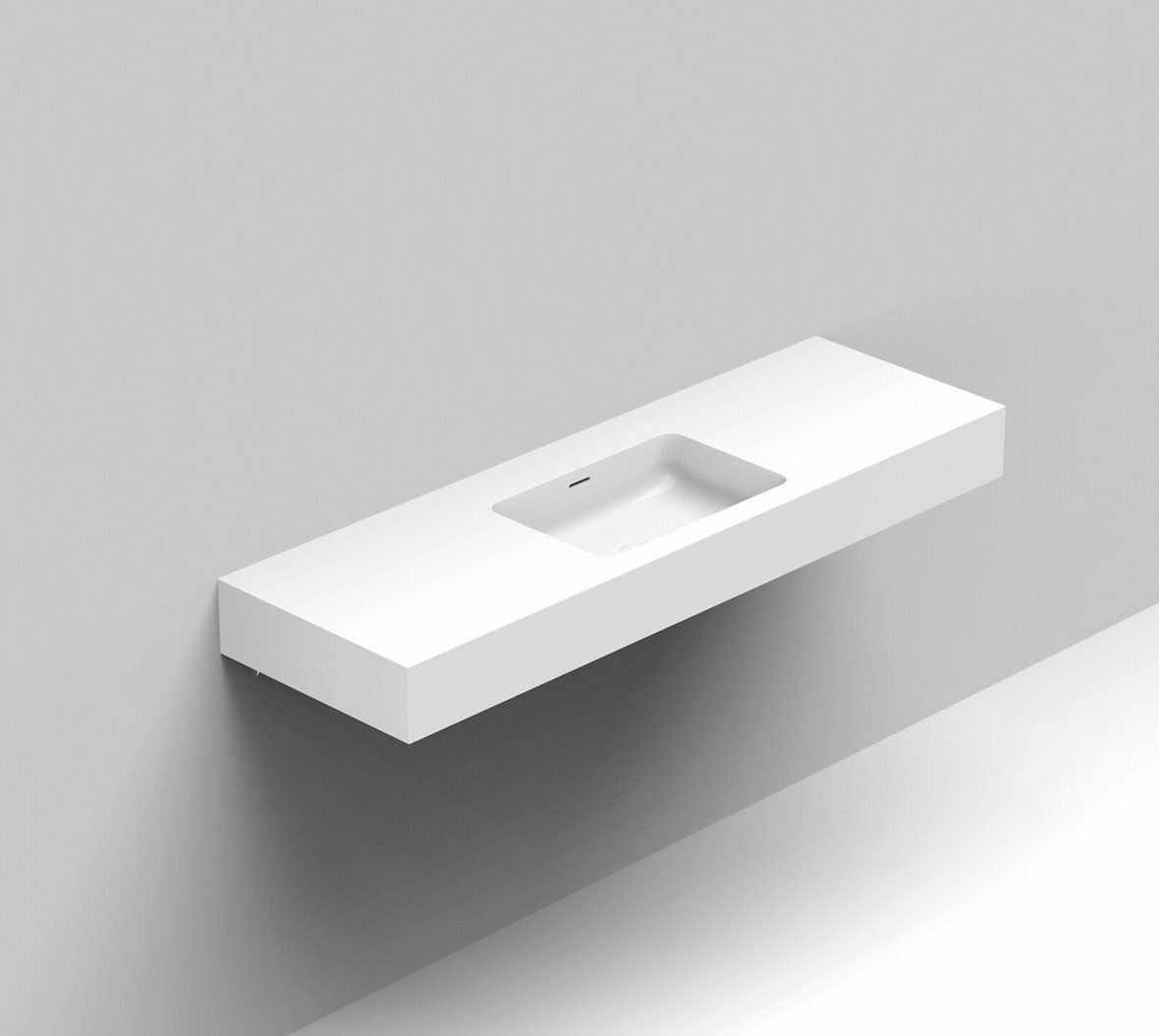 Balteco Standard mittatilausallastasot seinään asennettava mittatilaus pesuallas 140,1-160X50X15 cm mattavalkoinen kivikomposiitti etu- ja vasemmalla