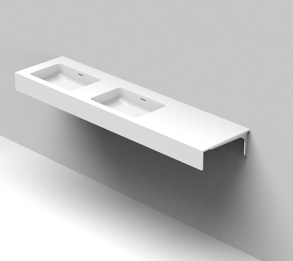 Balteco Standard mittatilausallastasot seinään asennettava mittatilaus pesuallas 140-200X50X15 cm mattavalkoinen kivikomposiitti kulho vasemmalla kaks