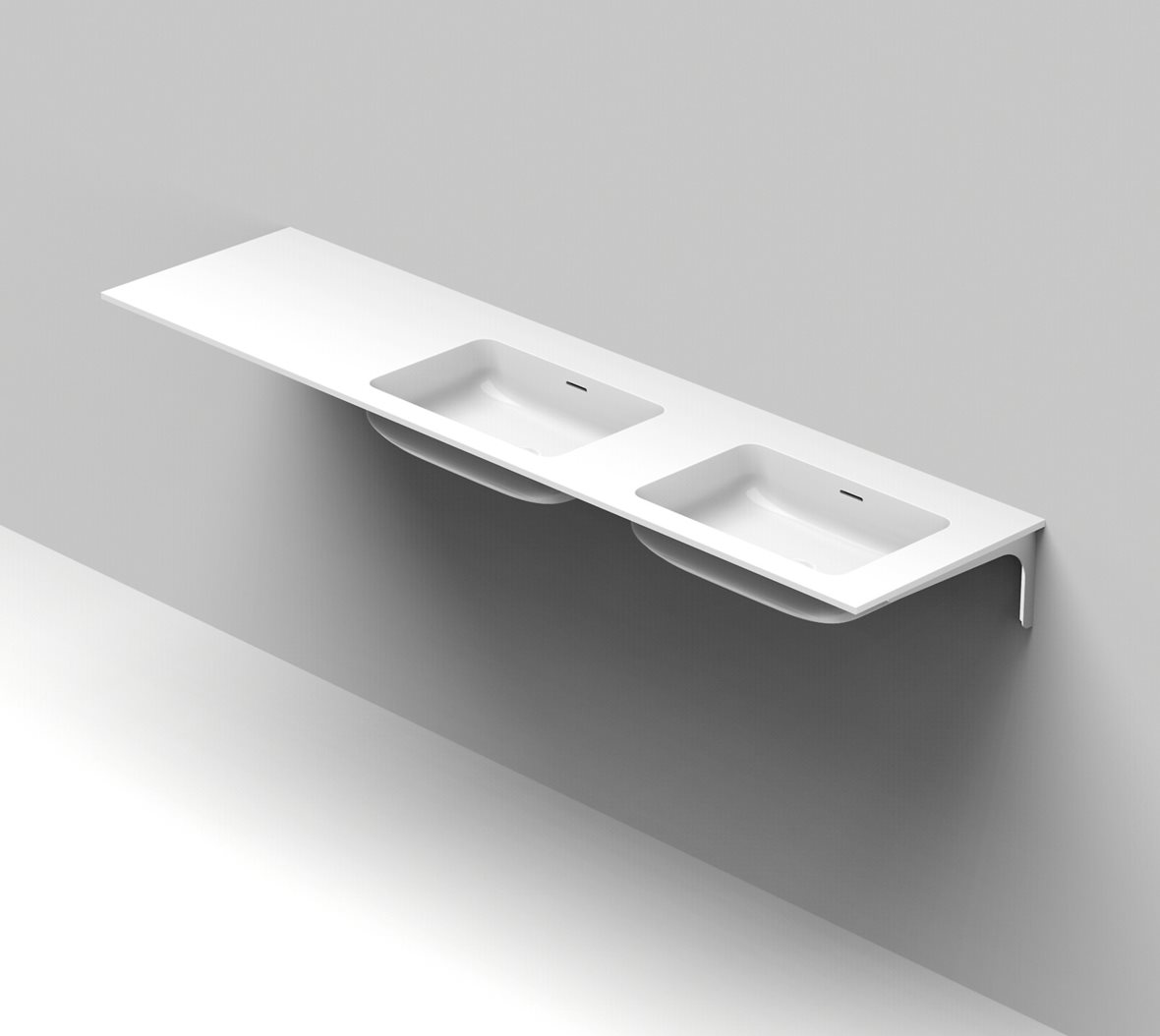 Balteco Standard mittatilausallastasot seinään asennettava mittatilaus pesuallas 140-200X50X14 cm mattavalkoinen kivikomposiitti kulho oikealla kaksoi