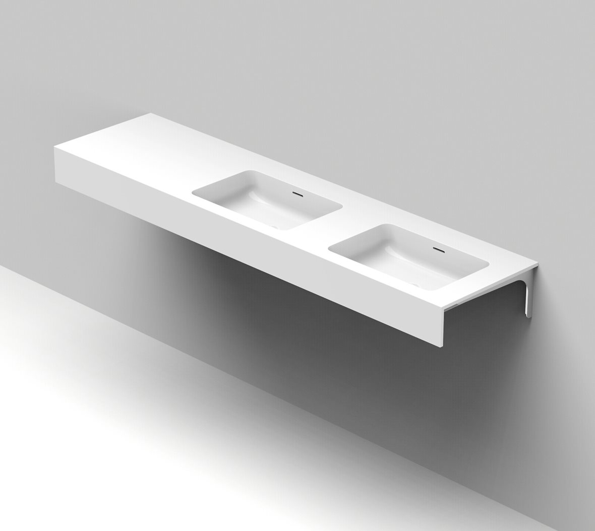 Balteco Standard mittatilausallastasot seinään asennettava mittatilaus pesuallas 140-200X50X15 cm mattavalkoinen kivikomposiitti kulho oikealla kaksoi