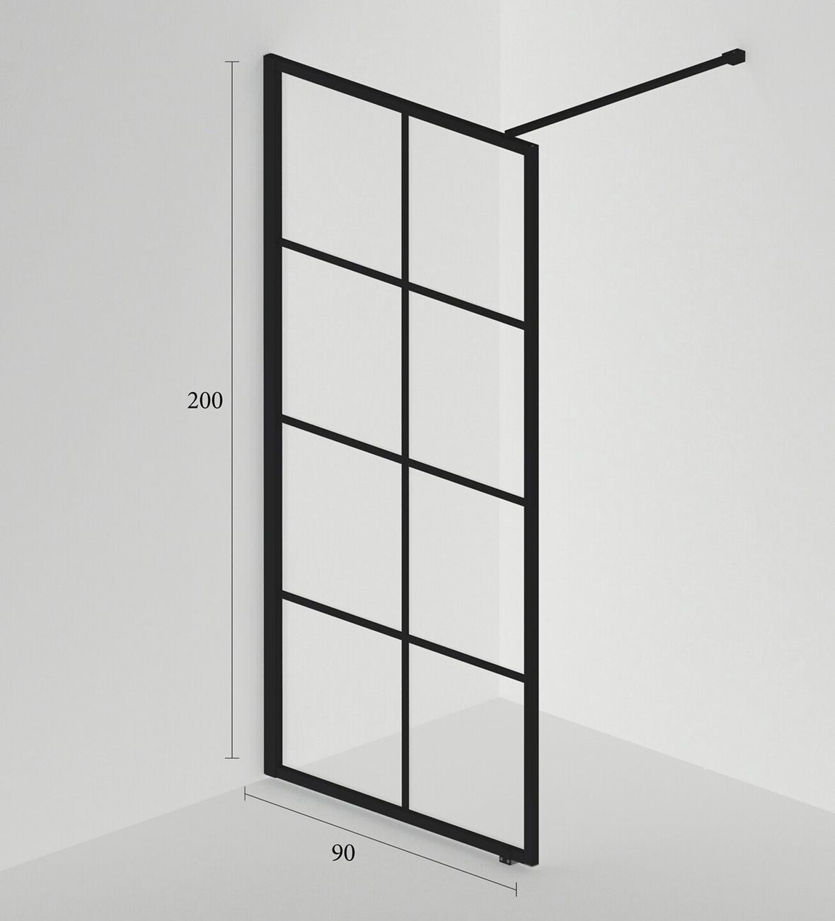 LPC Dusk R3 kiinteä suihkuseinä 90x200 cm musta/kirkas