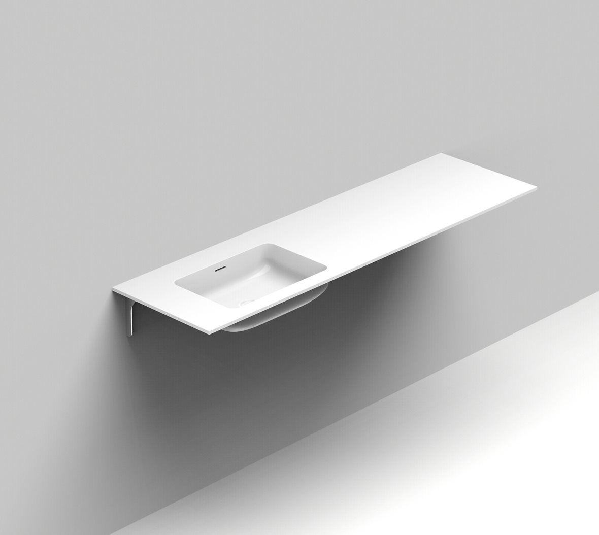 Balteco Standard mittatilausallastasot seinään asennettava mittatilaus pesuallas 160,1-180X50X14 cm mattavalkoinen kivikomposiitti kulho vasemmalla ma