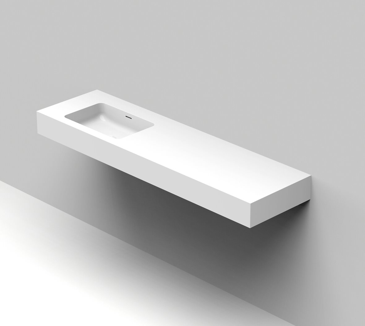 Balteco Standard mittatilausallastasot seinään asennettava mittatilaus pesuallas 160,1-180X50X15 cm mattavalkoinen kivikomposiitti kulho vasemmalla et