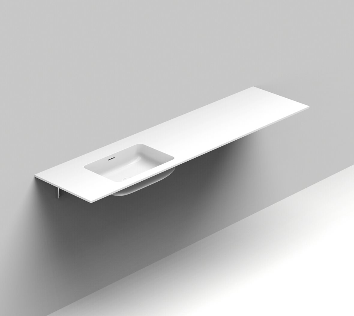 Balteco Standard mittatilausallastasot seinään asennettava mittatilaus pesuallas 180,1-200X50X14 cm mattavalkoinen kivikomposiitti kulho vasemmalla ma