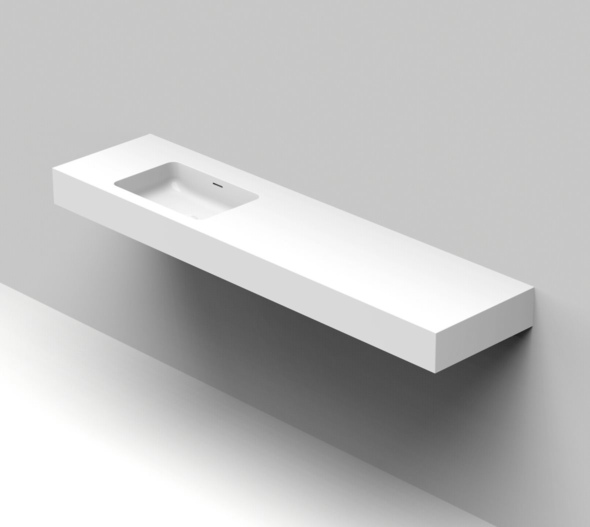 Balteco Standard mittatilausallastasot seinään asennettava mittatilaus pesuallas 180,1-200X50X15 cm mattavalkoinen kivikomposiitti kulho vasemmalla et