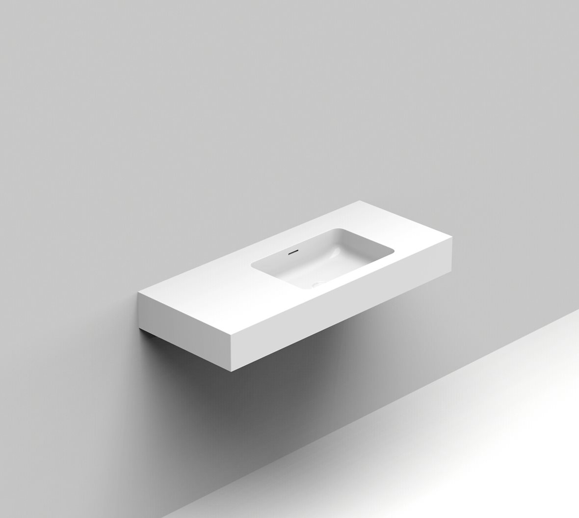 Balteco Standard mittatilausallastasot seinään asennettava mittatilaus pesuallas 100,1-120X50X15 cm mattavalkoinen kivikomposiitti kulho oikealla etu-