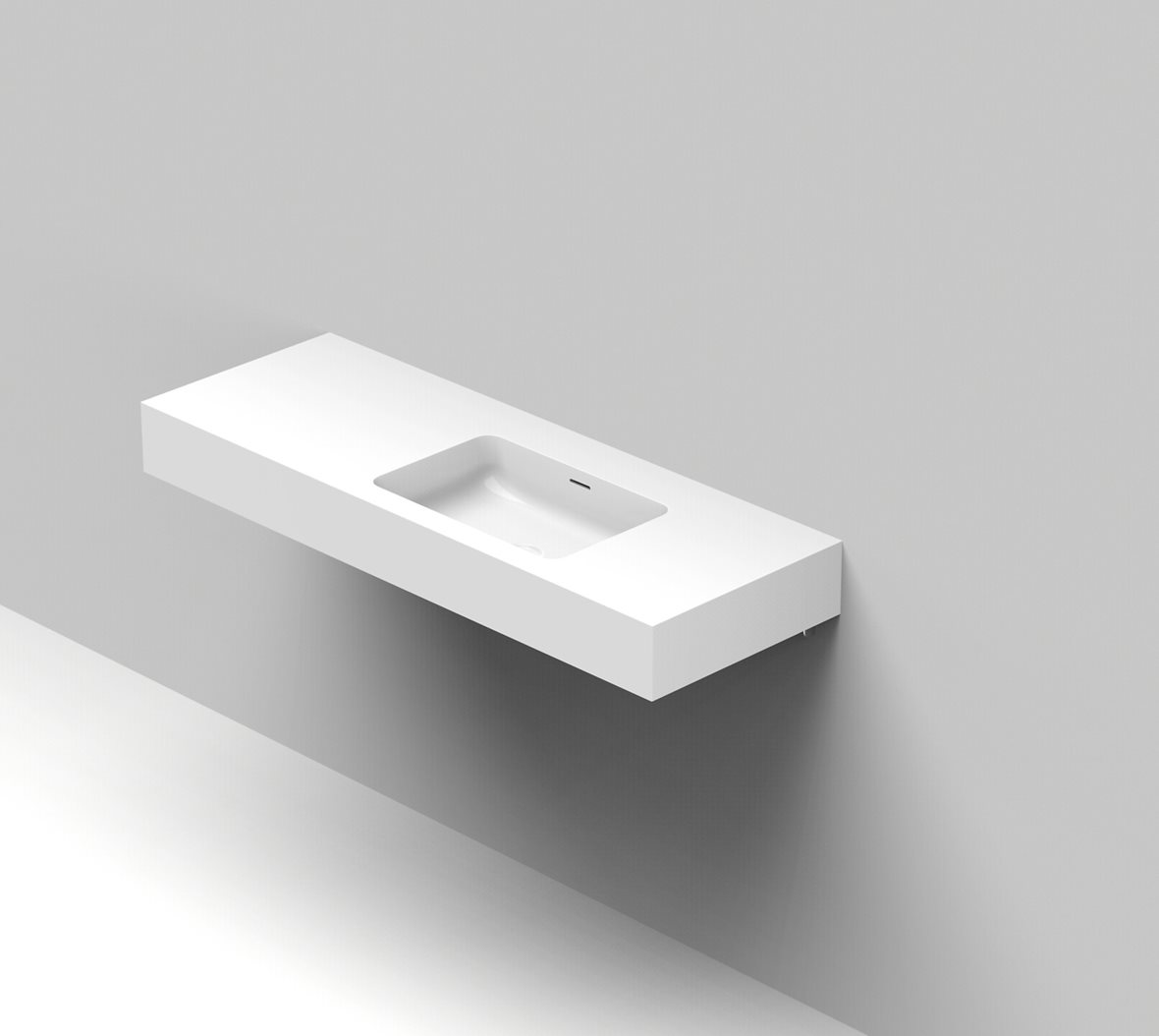 Balteco Standard mittatilausallastasot seinään asennettava mittatilaus pesuallas 120,1-140X50X15 cm mattavalkoinen kivikomposiitti kulho oikealla etu-