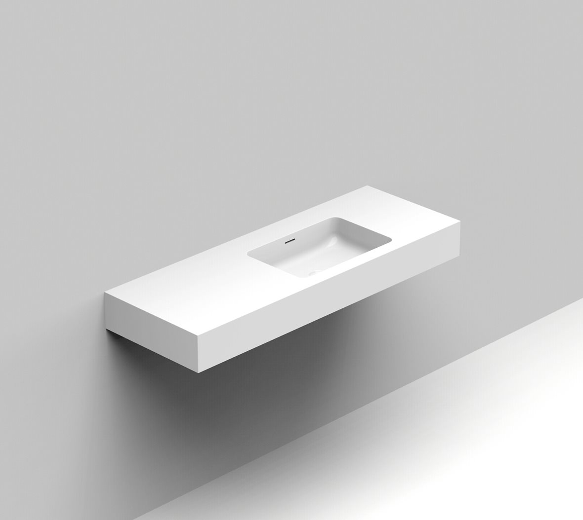 Balteco Standard mittatilausallastasot seinään asennettava mittatilaus pesuallas 120,1-140X50X15 cm mattavalkoinen kivikomposiitti kulho oikealla etu-