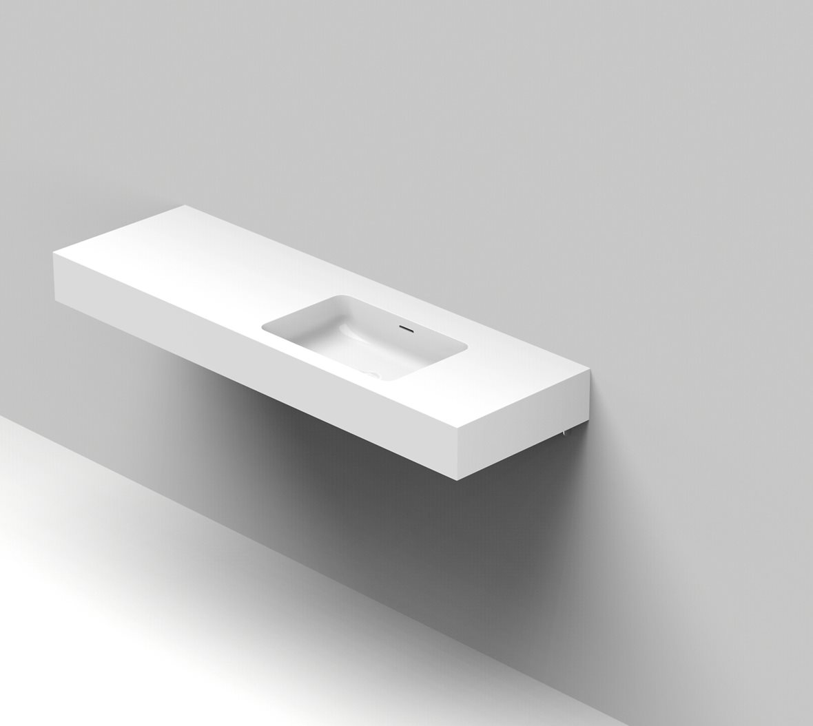 Balteco Standard mittatilausallastasot seinään asennettava mittatilaus pesuallas 140,1-160X50X15 cm mattavalkoinen kivikomposiitti kulho oikealla etu-