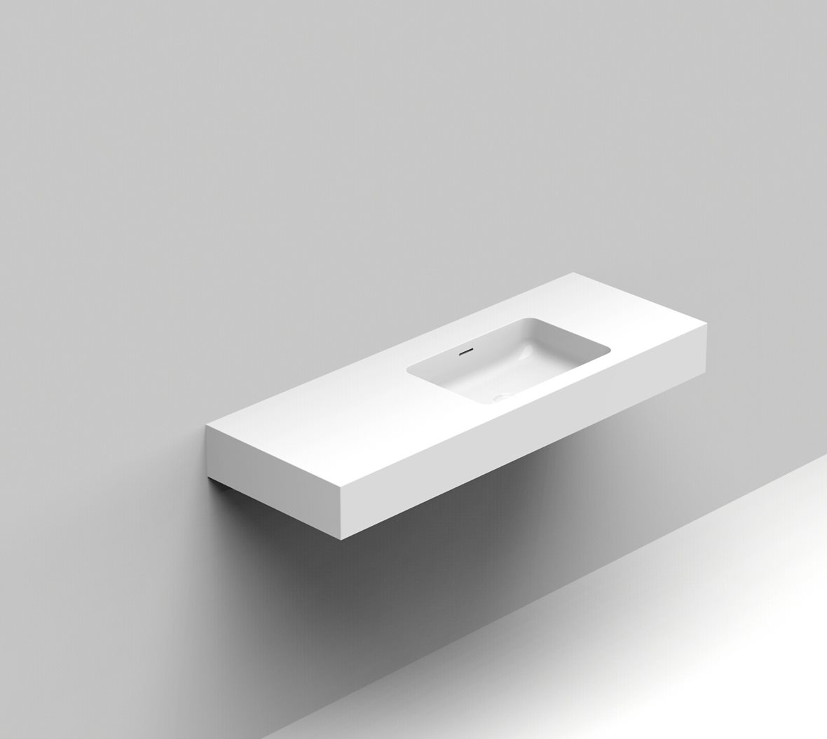 Balteco Standard mittatilausallastasot seinään asennettava mittatilaus pesuallas 140,1-160X50X15 cm mattavalkoinen kivikomposiitti kulho oikealla etu-