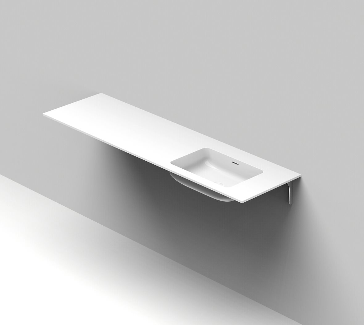 Balteco Standard mittatilausallastasot seinään asennettava mittatilaus pesuallas 160,1-180X50X14 cm mattavalkoinen kivikomposiitti kulho oikealla matt