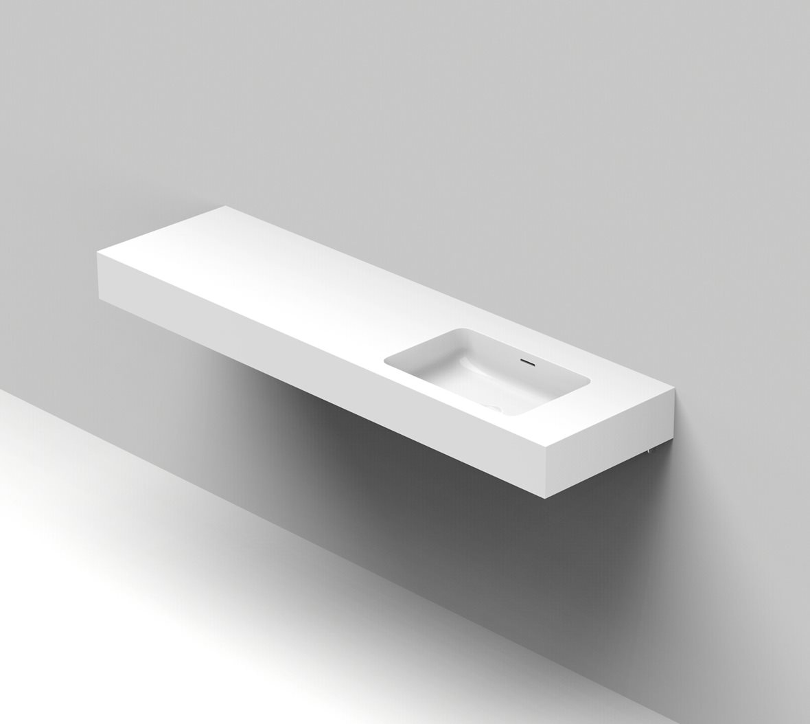 Balteco Standard mittatilausallastasot seinään asennettava mittatilaus pesuallas 160,1-180X50X15 cm mattavalkoinen kivikomposiitti kulho oikealla etu-