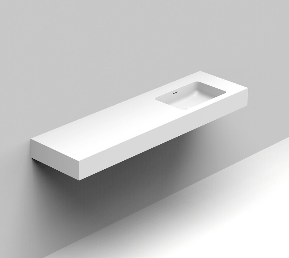 Balteco Standard mittatilausallastasot seinään asennettava mittatilaus pesuallas 160,1-180X50X15 cm mattavalkoinen kivikomposiitti kulho oikealla etu-