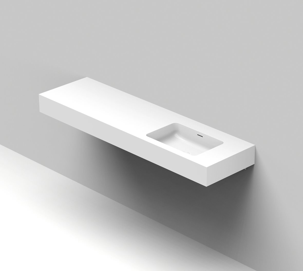 Balteco Standard mittatilausallastasot seinään asennettava mittatilaus pesuallas 160,1-180X50X15 cm mattavalkoinen kivikomposiitti kulho oikealla etu-