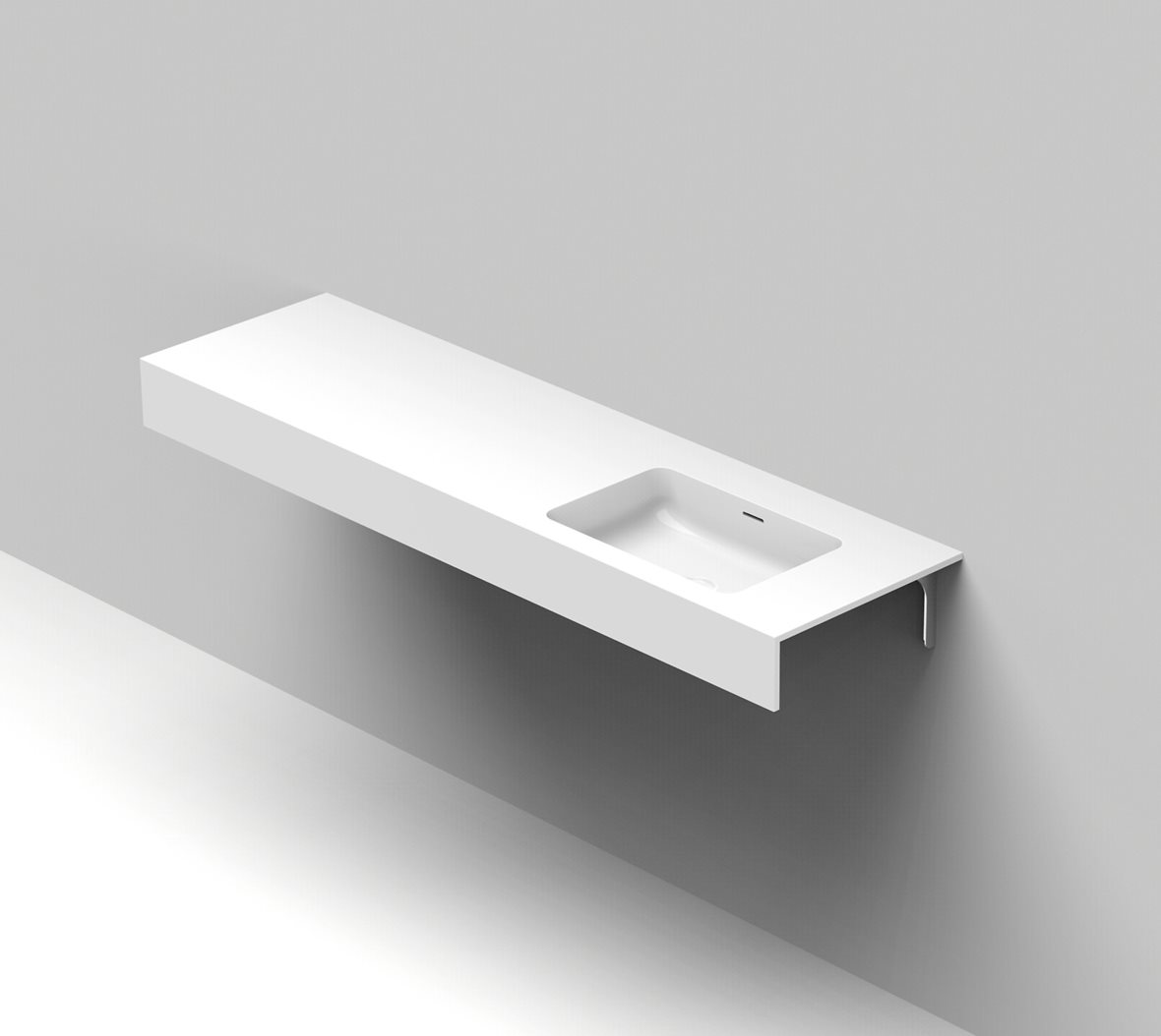 Balteco Standard mittatilausallastasot seinään asennettava mittatilaus pesuallas 160,1-180X50X15 cm mattavalkoinen kivikomposiitti kulho oikealla etur