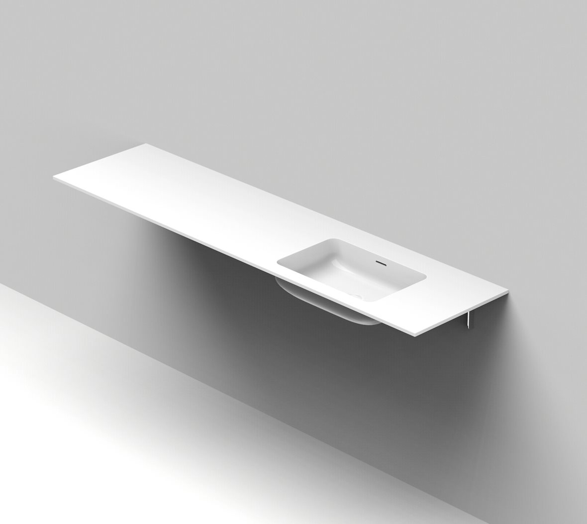 Balteco Standard mittatilausallastasot seinään asennettava mittatilaus pesuallas 180,1-200X50X14 cm mattavalkoinen kivikomposiitti kulho oikealla matt