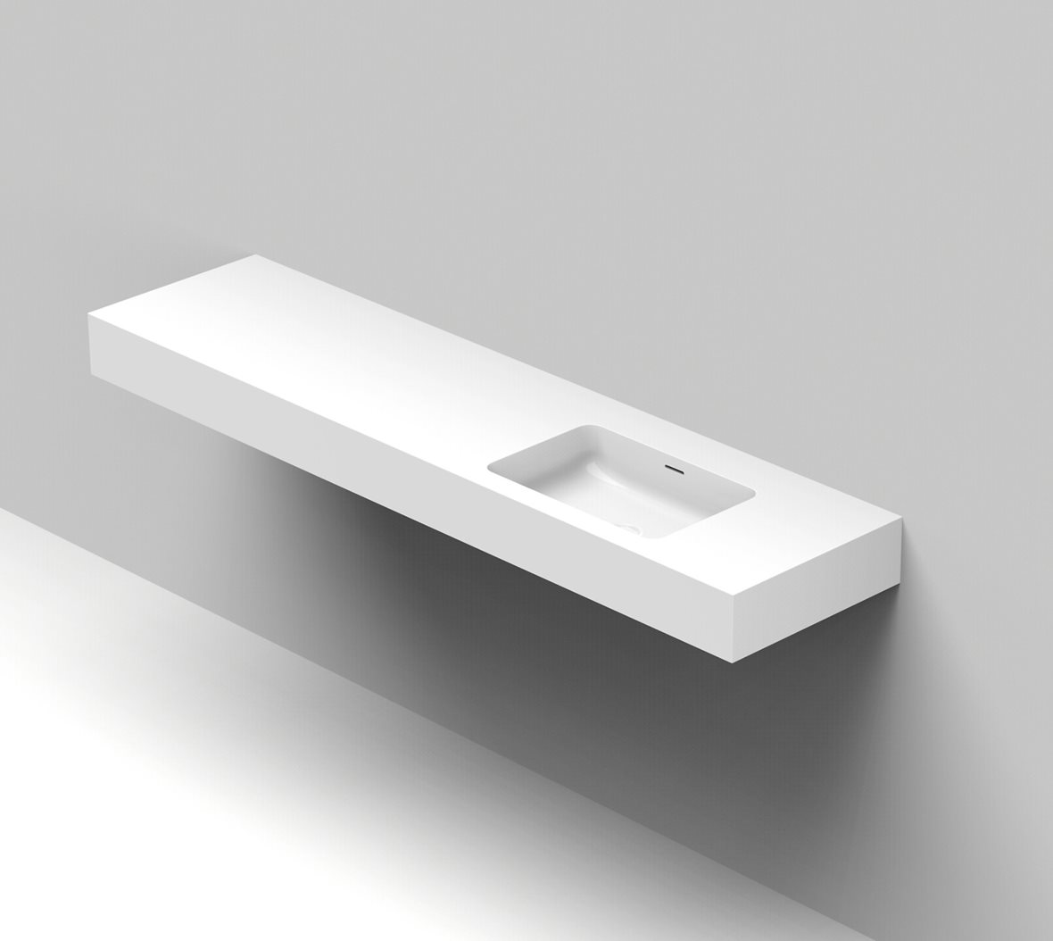 Balteco Standard mittatilausallastasot seinään asennettava mittatilaus pesuallas 180,1-200X50X15 cm mattavalkoinen kivikomposiitti kulho oikealla etu-